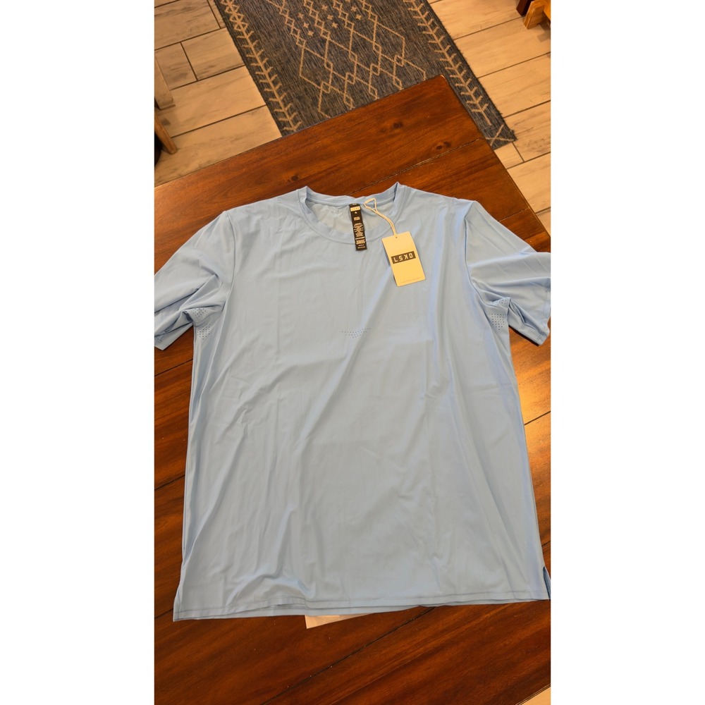 LSKD Cadence Running Tee Mens XL Azure Blue MSST01580 NWT NEW Short Sleeve Shirt